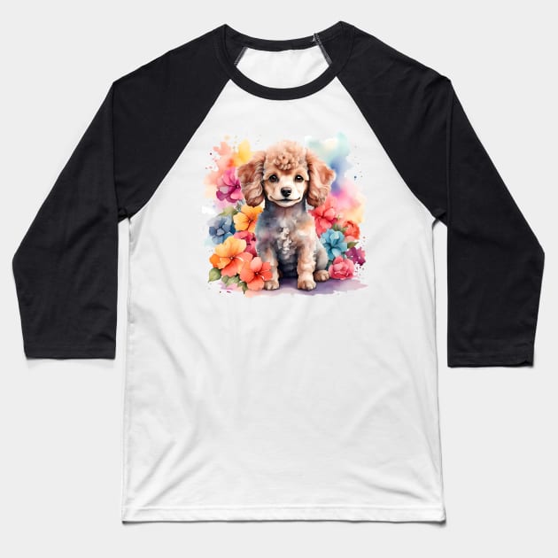 A poodle decorated with beautiful watercolor flowers Baseball T-Shirt by CreativeSparkzz